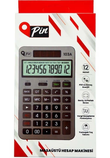 Pin 103a 12 Hane Antrasit Masüstü Hesap Makinesi Gke Siyah