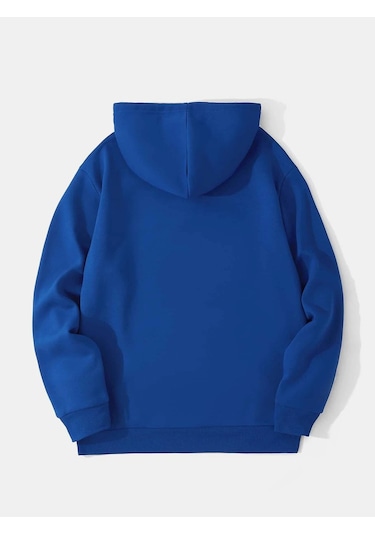 Unisex You Are Baskılı Kapüşonlu İçi Yumuşak Polarlı Oversize Sweatshirt - Saks Mavisi Saks Mavisi