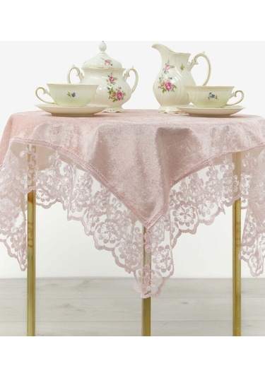 Favora Fatih Güpürlü Kadife Fiskos Örtüsü Pembe