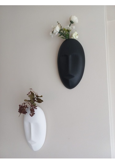 Dekoratif 2'li Yüz Duvar Vazosu, Duvar Süsü ,heykel Aksesuar Siyah Beyaz