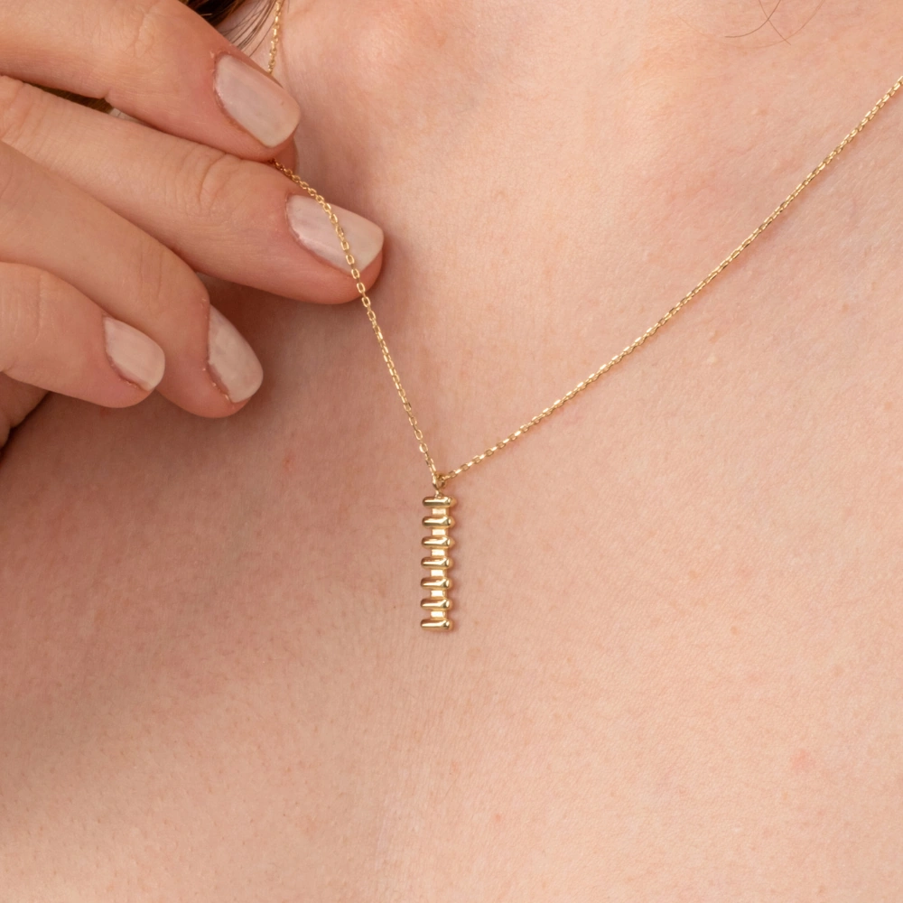 Gümüş Kolye - Çubuk Çizgili 925 Ayar Gümüş Kolye Sarı