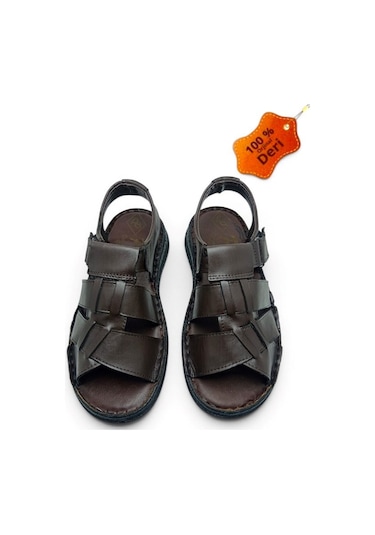 Magic Shoes Hakiki Deri Kahverengi Ortopedik Erkek Sandalet