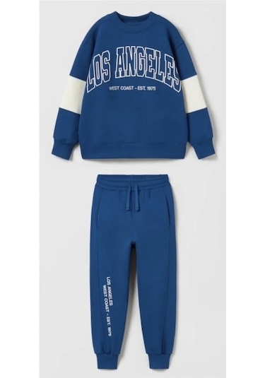 Erkek Çocouk Lacivert Eşofman Takımı Sweatshirt - Eşofman Altı Los Angeles Koyu Mavi