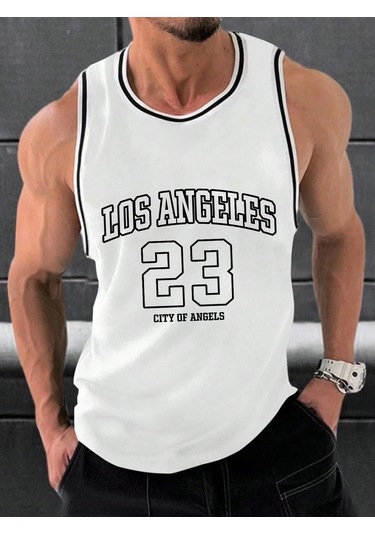 Prosperlink Erkek Los Angeles City Dijital Baskılı Basketbol Tank Top - Spor Ve Fitness İçin Hızlı Kuruyan Mavi
