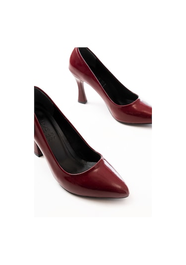 St-001 Bordo Rugan Günlük 9 Cm Topuklu Bayan Stiletto Ayakkabı Renksiz