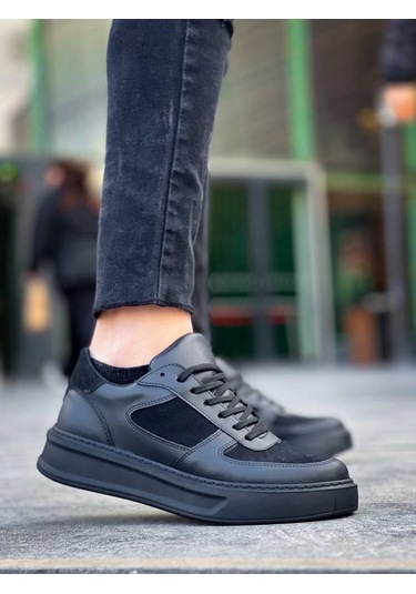 Kb-x8 Kuback Siyah Cilt Siyah Süet Detaylı Siyah Yüksek Taban Günlük Spor Ayakkabı Siyah1