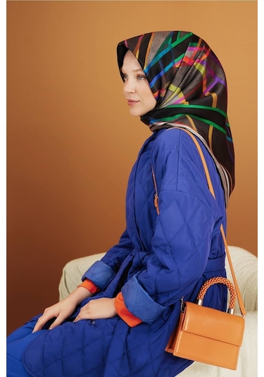 Armine Ipek Eşarp Twill Füme Yeşil Mavi Mor 8843-07