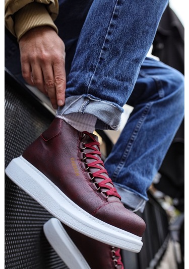Pabucmarketi Bağcıklı Erkek Sneaker Bot Bordo Bordo