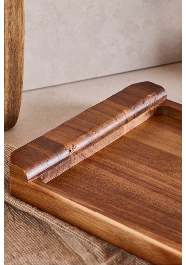 Akasya Sunumluk Kulplu 47x17 Cm Kahverengı Kahverengi