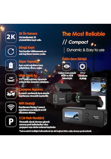 Rexing V1 Lite 2k Wifi Araç Kamerası + 32gb Sd Kart