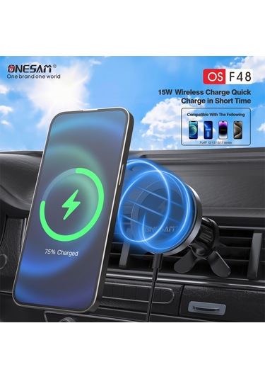 Onesam F48 15w Magsafe Kablosuz Şarjlı Araç Telefon Tutucu 1 Adet