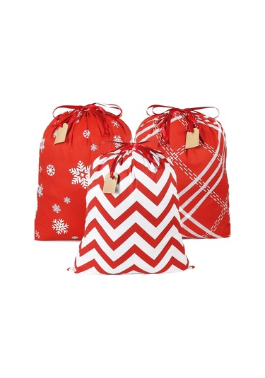 Yeniden Kullanılabilir Pamuklu Hediye Çantaları, Noel İçin 3'lü Paket Bez Çantalar Yde