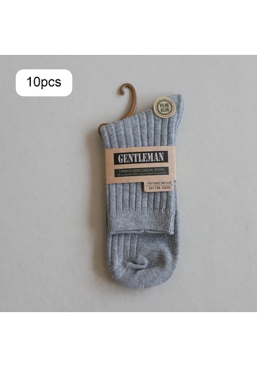 Homyl 10 Çift Erkek Orta Buzağı Çorap Yumuşak Sıcak Gri Gri