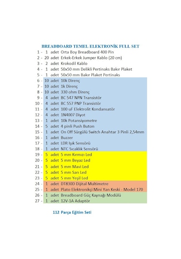 Breaboard Temel Elektronik Eğitim Full Set Dt830d Multimetre Yankeski