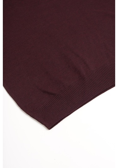 Woolen World V Yaka Battal Büyük Boy Yünlü Triko Kazak Bordo