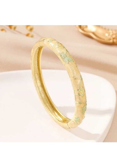 Fastbuy Altın Kaplama Çiçek Desenli Emaye Bileklik - Kadın & Kızlar İçin Şık Hediye Takı - Açık Sarı Renk Altın