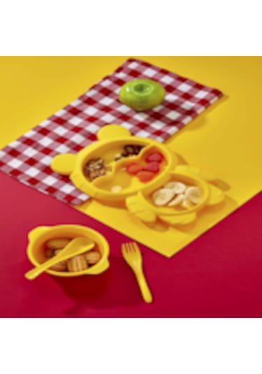 Lüx 4 Parça Mama Tabağı Seti 3 Bölmeli Ayıcık Şekilli Eğlenceli