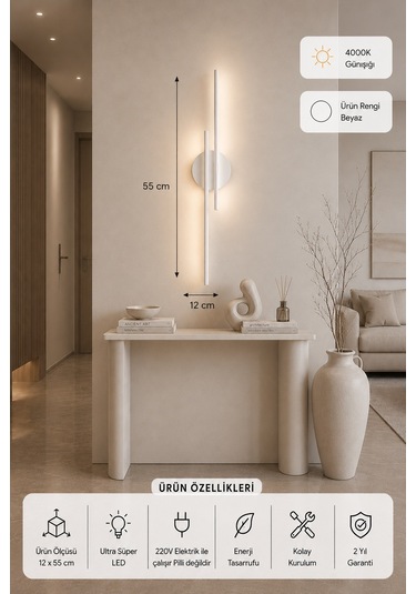 Aden Modern Led Duvar Apliği Günışığı Beyaz