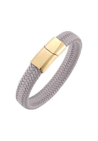 Basit Gri Deri Örgü Bileklik Paslanmaz Çelik Tokalı Kilitler Erkekler İçin El Yapımı Bilezik Takı Hediye Gri