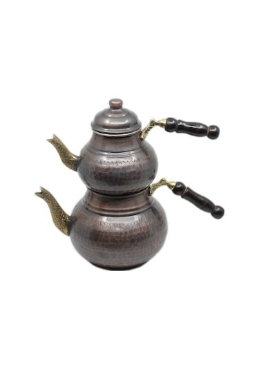 Antepsepeti Bakır Eskitme Çekiçli Model Çaydanlık Koyu Kahverengi