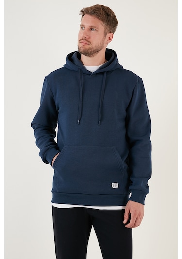 Buratti Regular Fit Kapüşonlu Kanguru Cepli Içi Tüylü Yumuşak Şardonlu Erkek Sweat 5905281 Indigo