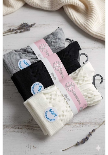 Kadın Lambswool Yün Çorap 3'lü Asorti Setler 36-40 Mavi