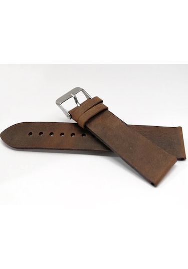 Fosil Uyumlu Hakiki Grizi Deri Saat Kordonu 22 Mm Koyu Kahve