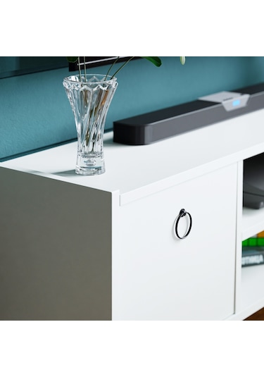 Tv Sehpası Kapaklı Raflı Tv Ünitesi Televizyon Sehpası Beyaz