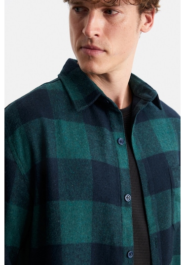 Wıldy  Erkek Pamuk-polyester Gömlek Yaka Relaxed Oduncu Yeşil Gömlek