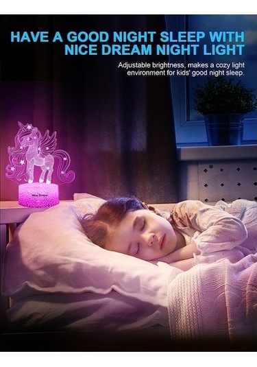 Goldenqian Çocuklar Için Unicorn Gece Lambası, 3d Gece Lambası, Uzaktan Kumanda İle 16 Renk Değişimi, Oda Dekoru, Çocuklar Kızlar Için Hediyeler Y3pbpn Siyah