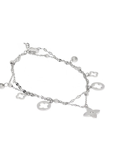 Kadın Çiçek Ve Taş Detay Çelik Halhal Gümüş