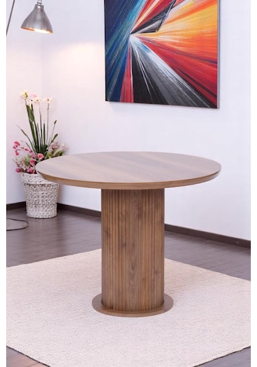 Bohem Ihlamur Yuvarlak Lak Panel Mutfak Masa Takımı 100cm Ceviz