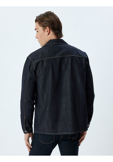 Koton Kot Ceket Gömlek Yaka Cep Detaylı Pamuklu Koyu İndigo 5wam50013ıd Indıgo