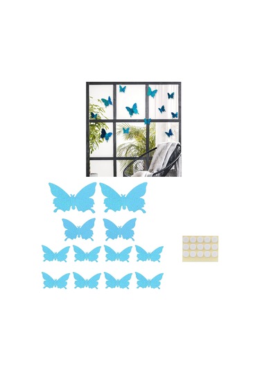 Yaleker 12 Adet 3d Simülasyon Parlak Kelebek Duvar Stickerleri - Pvc Çevre Dostu, Ev Dekorasyonu, Düğün, Balkon İçin Dayanıklı Dekoratif Etiketler Mavi
