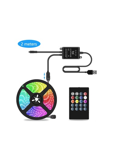 Dianziye 5v Usb Rgb Led Işık Şeridi 5050 30 Led/m, Müzik Ses Kontrolü, 20 Tuşlu Kumanda, Renk Değiştirme, Ev Dekorasyonu, 2m 60 Led