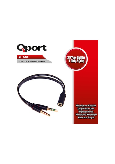 QPORT (Q-A12) 3.5MM DISI TO 5MM ERKEK AUDIO+MIC  15CM
