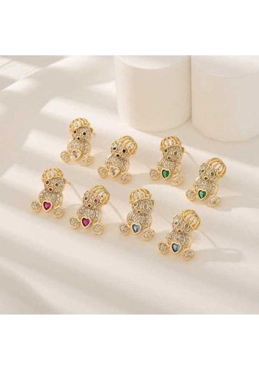 Flybuy Yeni Oyuncak Malzeme Küpe Küpe Koleksiyonu Hp4010 - Gümüş Bayrak Bakır Ayı Küpe, Kadınlar İçin Sevimli Romantik Tasarım Gümüş