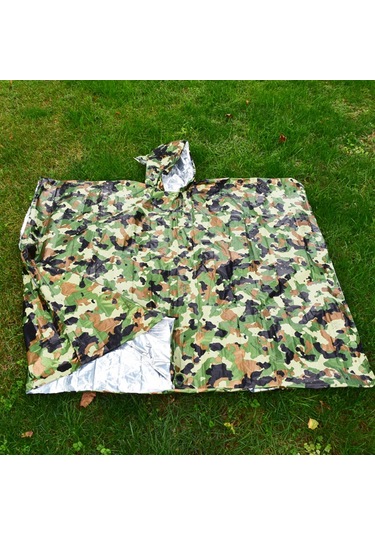 Konesam Acil Durum Pelerin, Dış Mekan Yürüyüşü Ve Bisiklet Sürüşü İçin Alüminyum Folyo Yansıtıcı, Kollüksüz Şapkalı, Zeytin Yeşili Yeşil