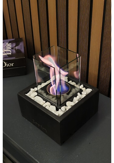 Quadrata Siyah Biyoetanol Masaüstü Şömine - 1 Lt Yakıt Ve Dekoratif Taş Hediye