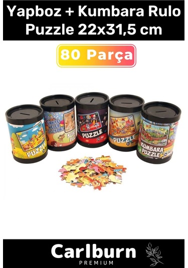 Özel Üretim Eğitici Zeka Geliştirici Öğretici 80 Parça Yapboz + Kumbara Rulo Puzzle 22x31,5 Cm