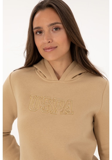 U.S. Polo Assn. Kadın Kum Şardonlu Kapüşonlu Basic Sweatshirt 50313566-VR085