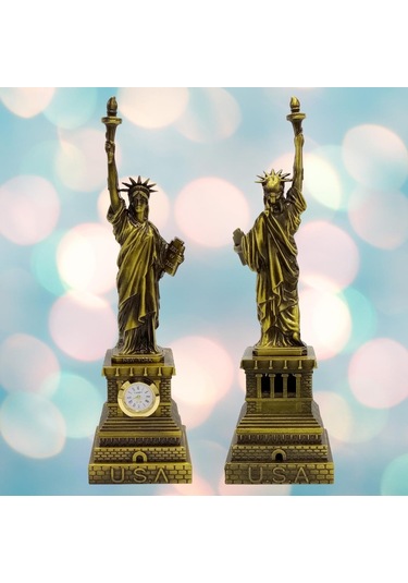 Metal Saatli Özgürlük Heykeli Gold Vintage Dekor Usa 25cm