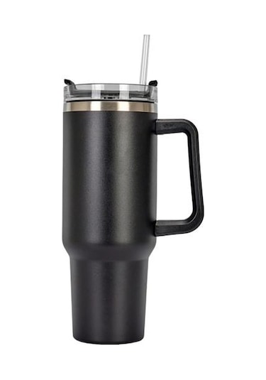 Siyah Soğukluğu Koruyun Mat Doku Pratik 40oz Şeffaf Kapak Yeniden Kullanılabilir İçecek İçme Vakumlu Pipetli Kupa Yalıtımlı Tumbler