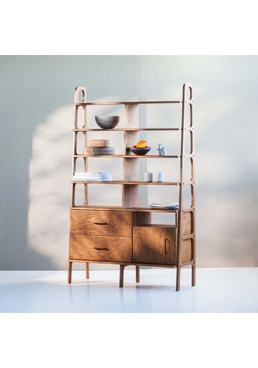 Woodesk Poyraz, Ahşap Kitaplık Ve Raf Ünitesi, 190x120, Tik Renk