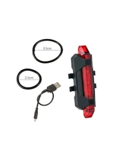 Şarjlı Bisiklet Işığı Led Çok Fonksiyonlu Usb Girişli - Kırmızı