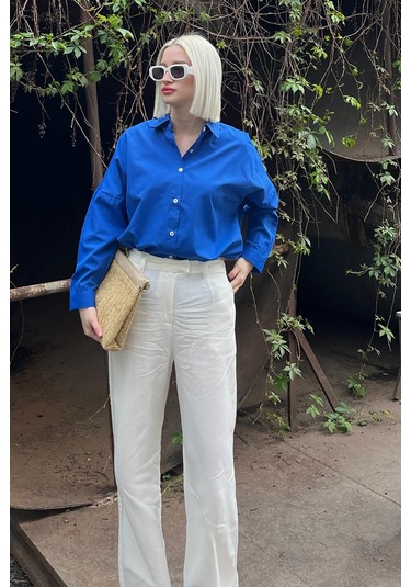 Madmext Mad Girls Saks Oversize Gömlek Mg1369-saks Saks