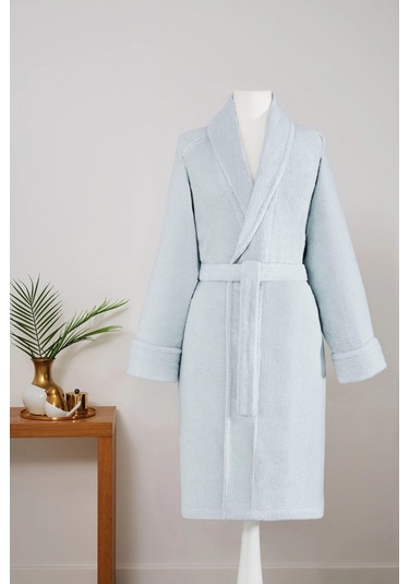 Sadem Organik Pine Şal Yaka Bornoz Açık Mavi