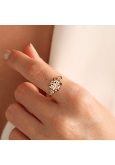 Victoria Altın Yüzük Yakut Taşlı T12610 Renkli