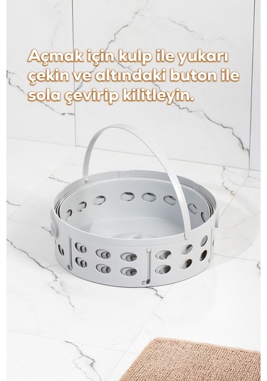 Porsima 25100-1 Teleskopik Katlanır Sepet Katlanabilir Çamaşır Sepeti Orta Boy Katlanır Çamaşır Sepeti Gri 15lt Gri