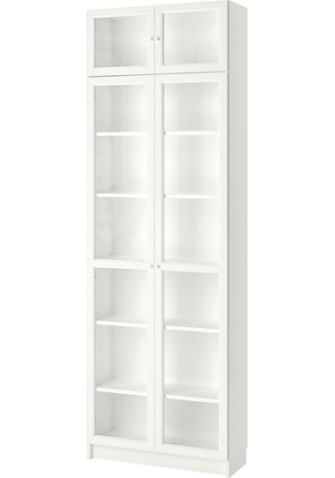 Cam Kapaklı Kitaplık, Beyaz, 80x30x237 Cm Beyaz